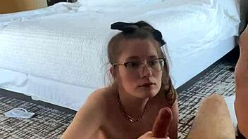 I watch the huge tit brunette take my huge cock deep