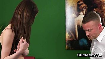 Wacky looker swallowing every drop of jizz