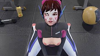 D.Va is the personal trainer in this cartoon