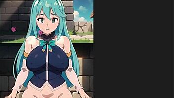Aqua says 'creampie me standing' in Konosuba H Game