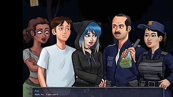 Adult cartoon with big tits and anime-like game