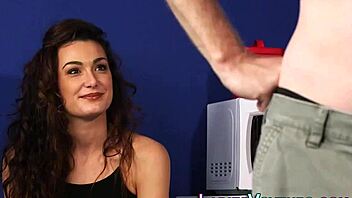 Wow! Brunette Mocks Naked Tugging Creep in CFNM Humiliation!