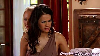 lesbian models grinding pussies in a steamy threesome session