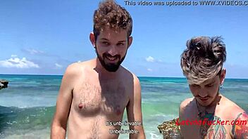 Rob Silva and Ken going at it hot in public beach scene