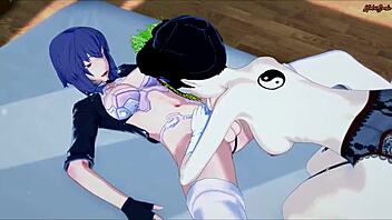 Futa Motoko Kusanagi plays with geisha's girl dick in Ghost in the Shell futanari hentai!