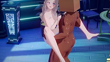 The pervert is teasing the cute girl in hentai episode four