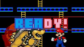 Gaycreampie action with Bowser Koopa and Donkey Kong against Mario in Mugen game