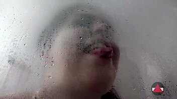 dry off after shower with wet brunette model