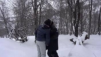 The Hot Student Sucks The Professor's Big Dick After The Ski Lesson. She Also Fingers Her Ass And Masturbates Outdoors
