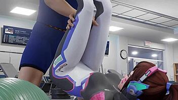 D.Va is the personal trainer in this cartoon