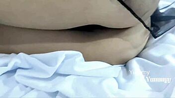 The cosplayer relaxes with foot play, then opens legs for intimate moment