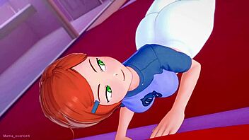 desnudando a gwen en la cama para follarla mejor hentai version