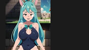Aqua says 'creampie me standing' in Konosuba H Game