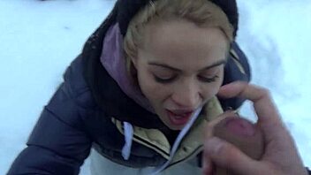 A hot student gives a hand job and blow job to her professor after a ski lesson