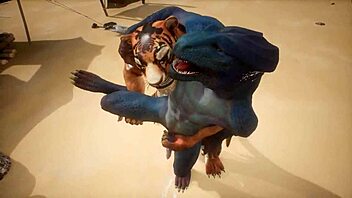 Tiger makes lizard cum repeatedly