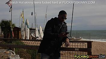 Beautiful blonde teen 18+ plays with big black dick!