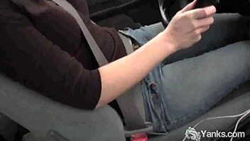 yanks beauty lou rubs wet pussy while driving