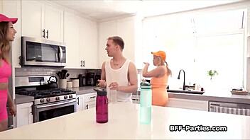 hiker girlfriends in spandex share the rescuer's dick in hardcore foursome