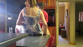 My Friend's Wife Moans Loudly During Tight Pussy Fucking in Kitchen