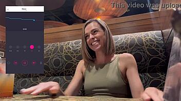 Public orgasm in restaurant with remote vibrator control.