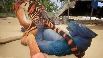 Tiger makes lizard cum repeatedly