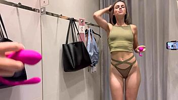 Public orgasm in restaurant with remote vibrator control.