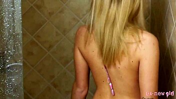 18 yr old blonde took hot shower
