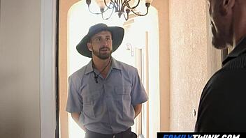 familytwink - stepdad and son charm the hot delivery guy