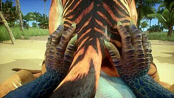 Tiger makes lizard cum repeatedly