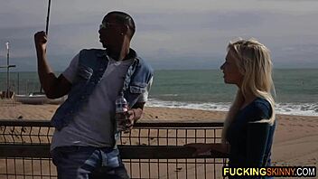 Beautiful blonde teen 18+ plays with big black dick!