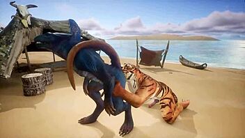 Tiger makes lizard cum repeatedly