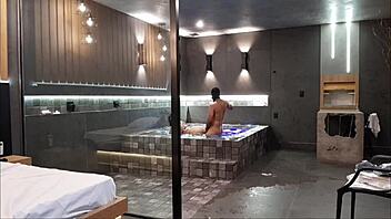 Brunette Licks Big Black Cock In Bathtub