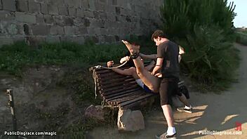 spanish babe gets anal fucked outdoors in public disgrace