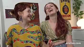 horny redheaded lesbians explore toys and licking to reach intense climax together