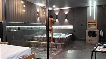 Brunette Licks Big Black Cock In Bathtub