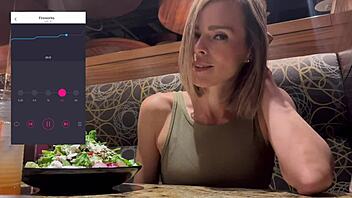 Public orgasm in restaurant with remote vibrator control.