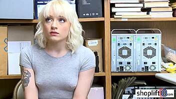 Hidden cam catches small tits blonde teen giving blowjob to big cock policeman at work