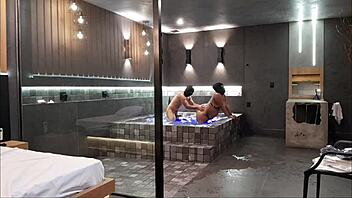 Brunette Licks Big Black Cock In Bathtub