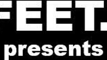 Busty Larkin Love gives footjob to big black cock