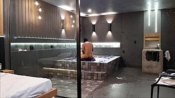 Brunette Licks Big Black Cock In Bathtub