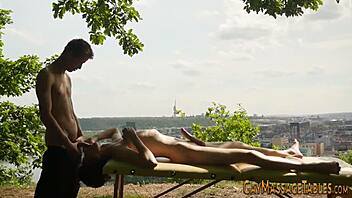 Wow, watch these gay twinks get their asses fucked by the masseur outdoors!