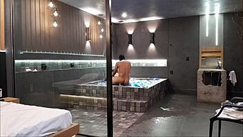 Brunette Licks Big Black Cock In Bathtub