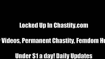 Femdom teases cock in tiny cage for bdsm humiliation