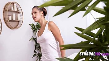 thick lesbian fingers her friend in the shower, leading to orgasm