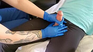 nurse teen gives fat cock a wild handjob!