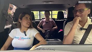 pau rojas rides sex machine in public car. dani ortiz shows huge tits on juan bustos road.