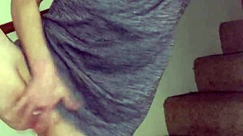 wife rubbing pussy on stairs