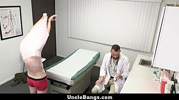 the patient says, 'i'm worried i'm not muscular enough,' as the doctor with monster cock examines him in the hospital