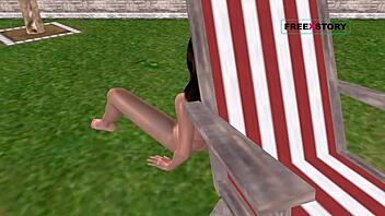 Søt jente runker ved bassenget