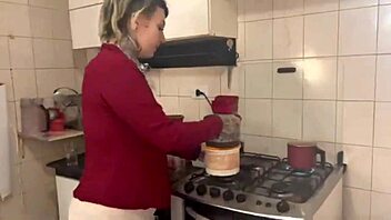 Blonde Brazilian prepares morning coffee in a special way